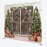 Lofaris Christmas Tree Wood Door Gift Tension Fabric Backdrop